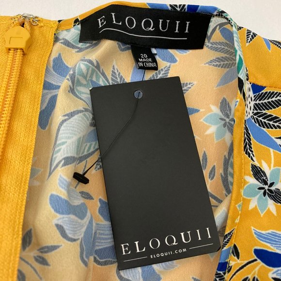 NWT Eloquii Floral Short Sleeve Dress Size 20 Yellow Pleated Black White Trim - Picture 7 of 9